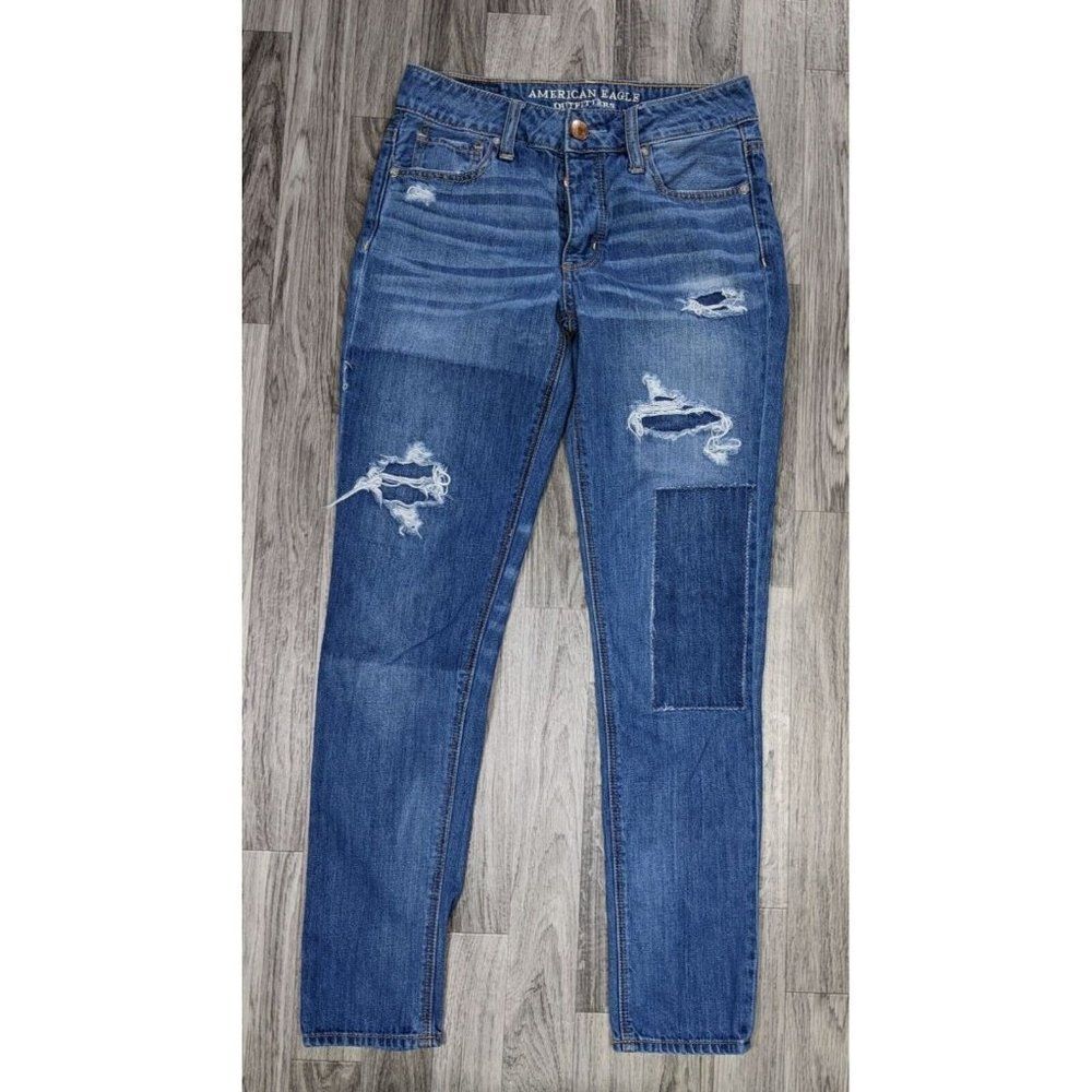 (3/$35) American Eagle‎ Size 00 Regular Tomgirl Button Fly Distressed Blue Jeans
